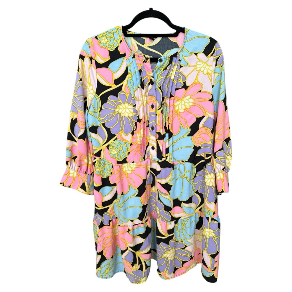 Who What Wear bright floral tiered dress with pockets Medium - Picture 2 of 6